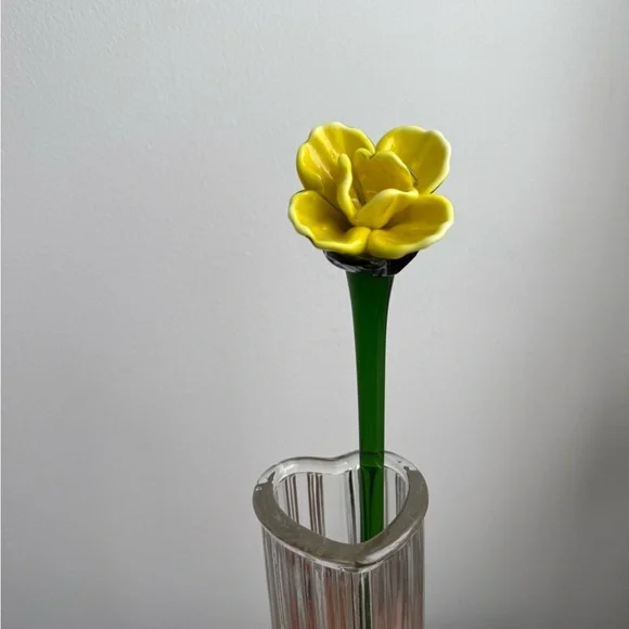 2 Murano Blown Glass 12” Flowers Yellow Green Vintage Decor - Picture 6 of 16